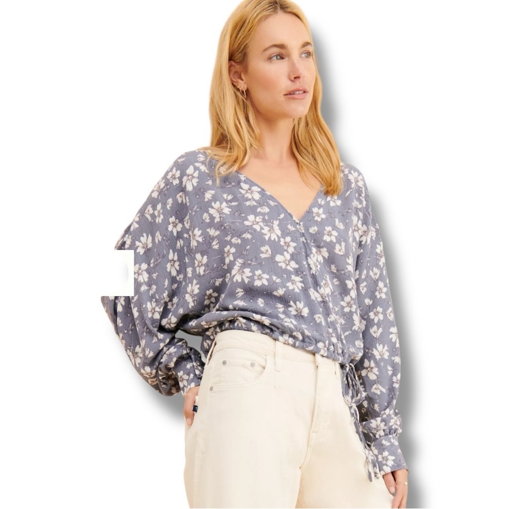 Dress Forum Free People Gray/Purple Blouse with Bishop Sleeves and Relaxed Fit